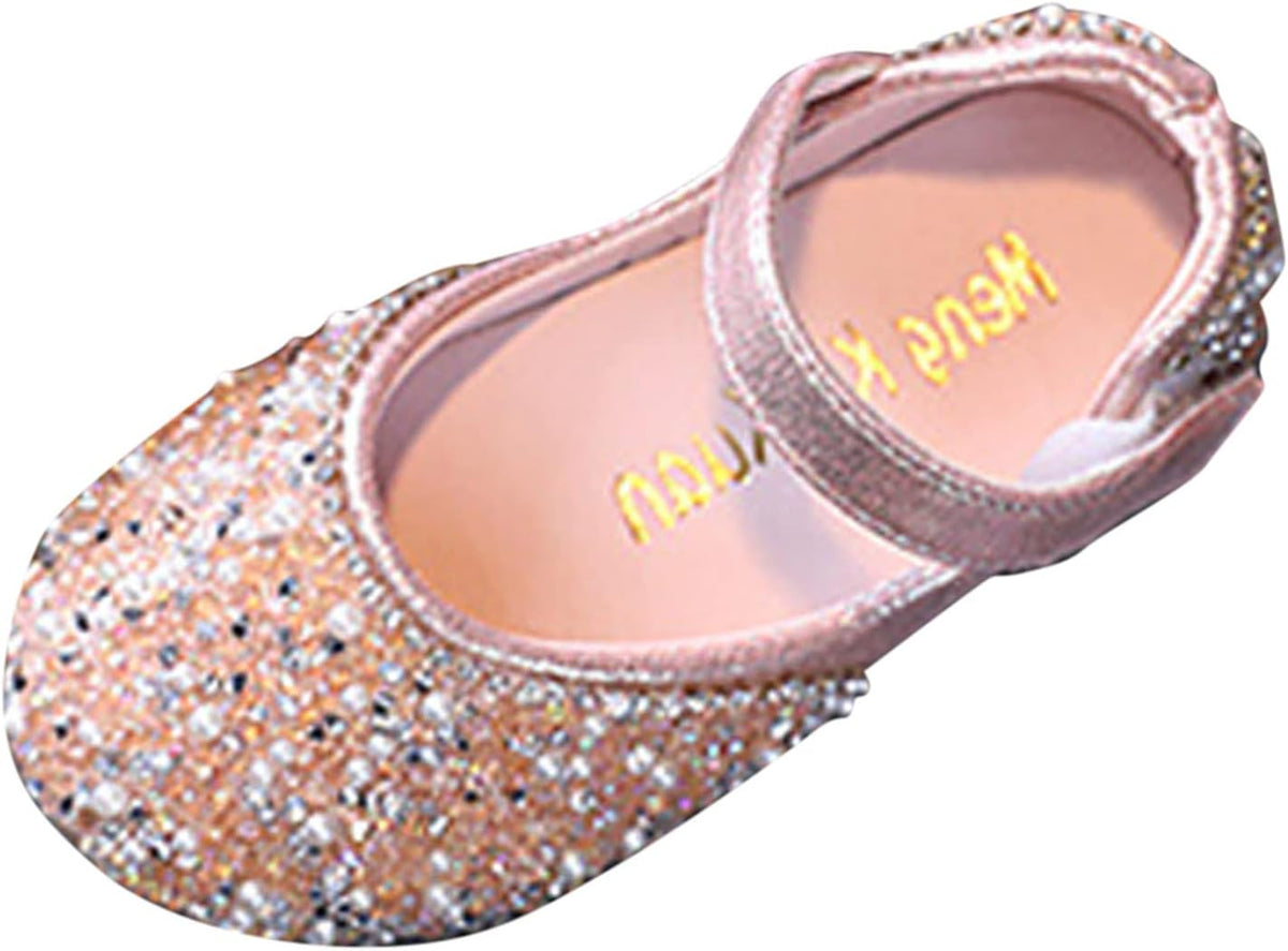 Girls Mary Jane Rhinestone Studded Slip On Ballet Flat Toddler Girls Dress Shoes Wedding Party Princess Shoes