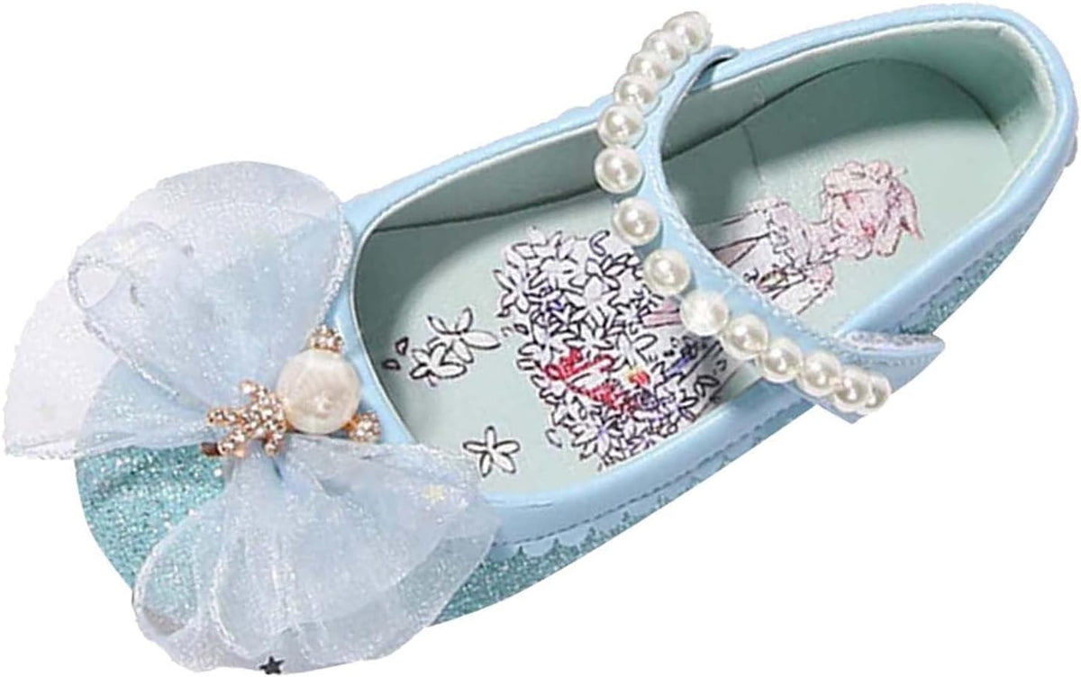 Shoes Girls Children's Leather Shoes Female Spring and Autumn Shoes Glitter Blue Flat Girls Size Shoes