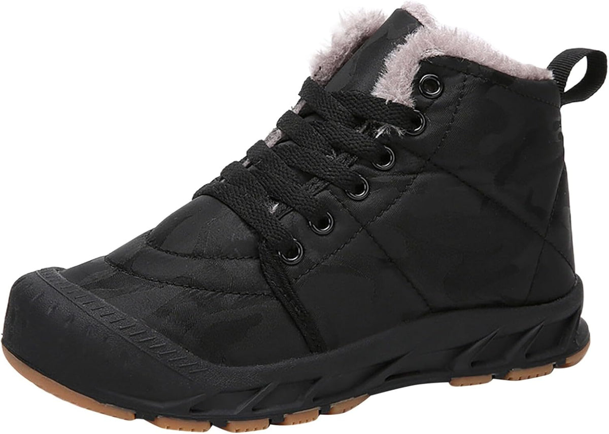 Winter Snow Boots for Kids Warm Faux Fur Lined Ankle Booties Lace Up Slip on Outdoor Walking Shoes for Boys Girls