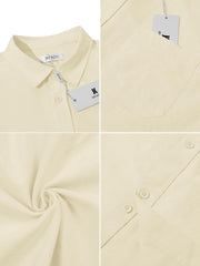 Button Down Linen Shirts for Men Casual Long Sleeve Regular Fit Cotton Beach Shirts with Pocket