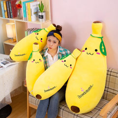 A-Parts Long Stuffed Banana Hugging Pillow Plush Body Soft Lumbar Back Cushion Plush Toy Doll for Kids Girlfriend for Bedroom Living Room