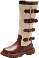 IWIHMIV Kids Riding Boots Girls Tall Boots Girl's Leather Side Zipper Knee High Riding Boots Snow Boots Warm Winter Boots