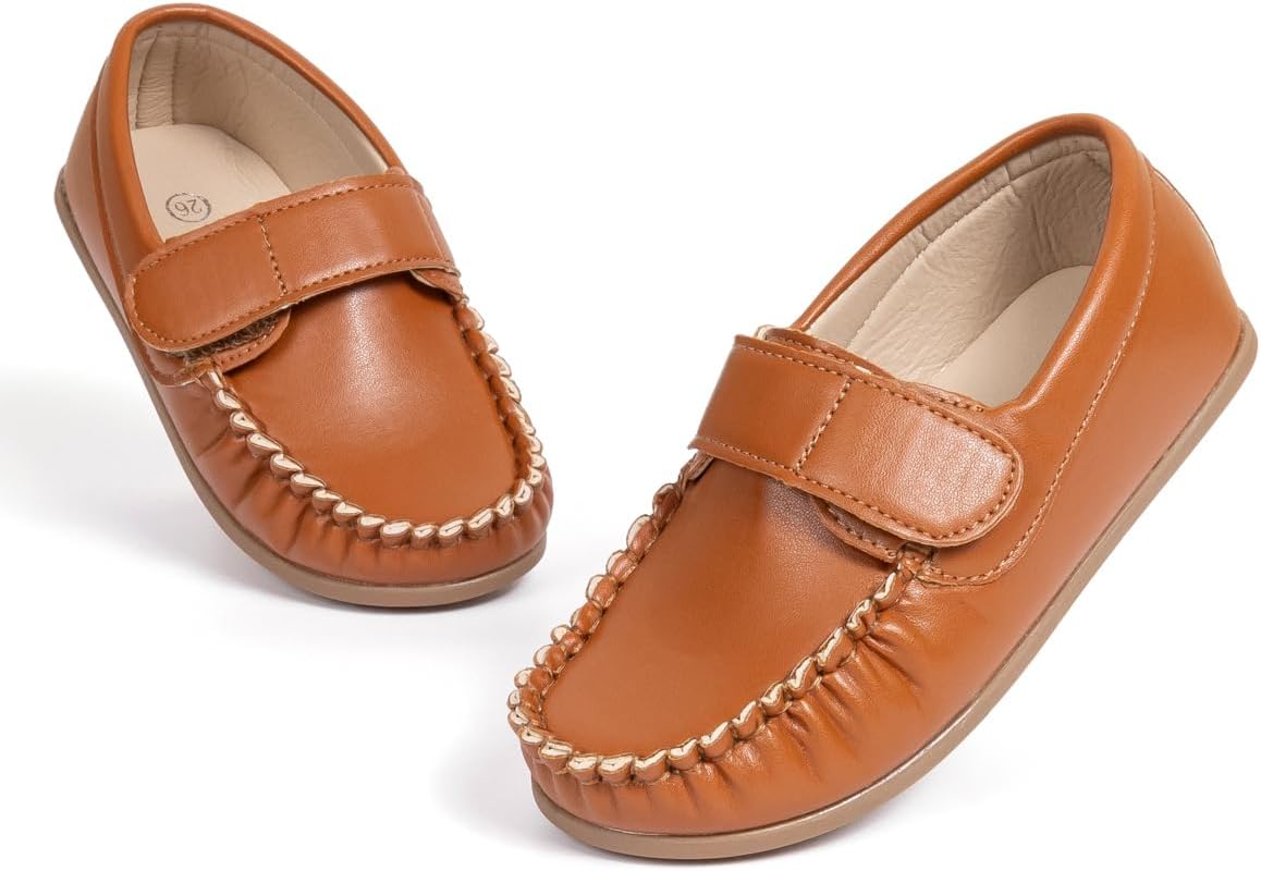 Toddler Boys Girls Leather Loafers,Little Kids Soft Slip-On Dress Shoes,Moccasins Flat Boat Shoes Casual Daily Walking Wedding Church School