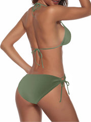 Zonsaoja Women String Bikini Set Halter Side Tie Two Piece Swimsuit Triangle Bathing Suits