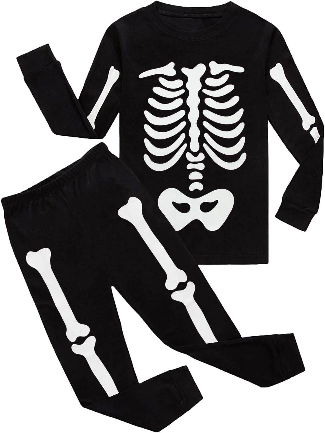Toddler Boys Halloween Pajamas Skeleton Glow-in-The-Dark Long Sleeve Pjs Halloween Sleepwear for Kids Age 2-7T