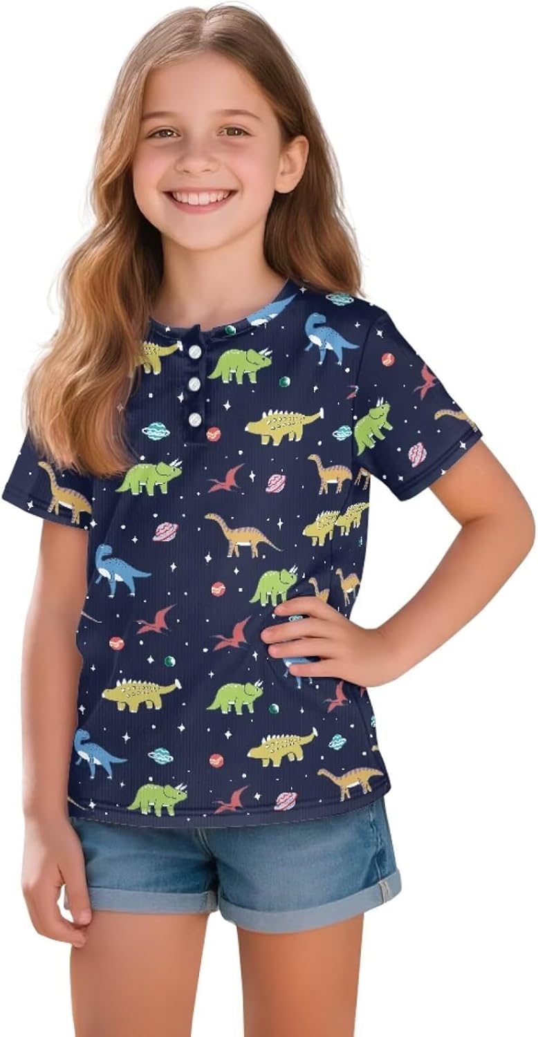 GzzxiailgGirls Casual Shirts Kids School Uniform Shirts Short Sleeve Kids Collared Shirts 2-16 Years Outdoor Wear