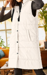 Grlasen Women's Long Quilted Puffer Vest Sleeveless Hooded Button Down Padded Coats Jacket Outerwear with Pockets