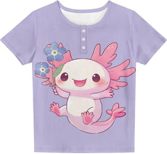 Girls Shirt Short Sleeve T-Shirt Henley Casual Basic Summer Tee Tops for Kids Teen 2-12 Years