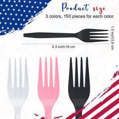Plastic Forks Bulk, 6.5"/16.5cm Disposable Forks, Plastic Forks Heavy Duty for Utensils, Parties, Dinners, Catering Services, Family Gatherings, and Everyday Use(150 Pcs)