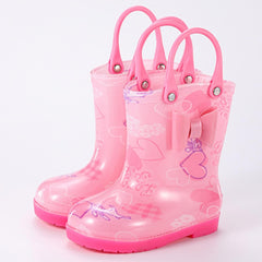 Rain Boots, Toddler Bowknot Fun Patterns Short Rain Boots, Kids Girls Boys Easy-On Handles Waterproof Rubber Shoes