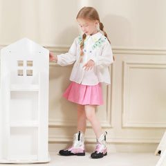 Kids Cowboy Boots Unisex Cowgirl Metallic Western Booties Round Toe Pull on Splicing Riding Ankle Boots for Boys/Girls