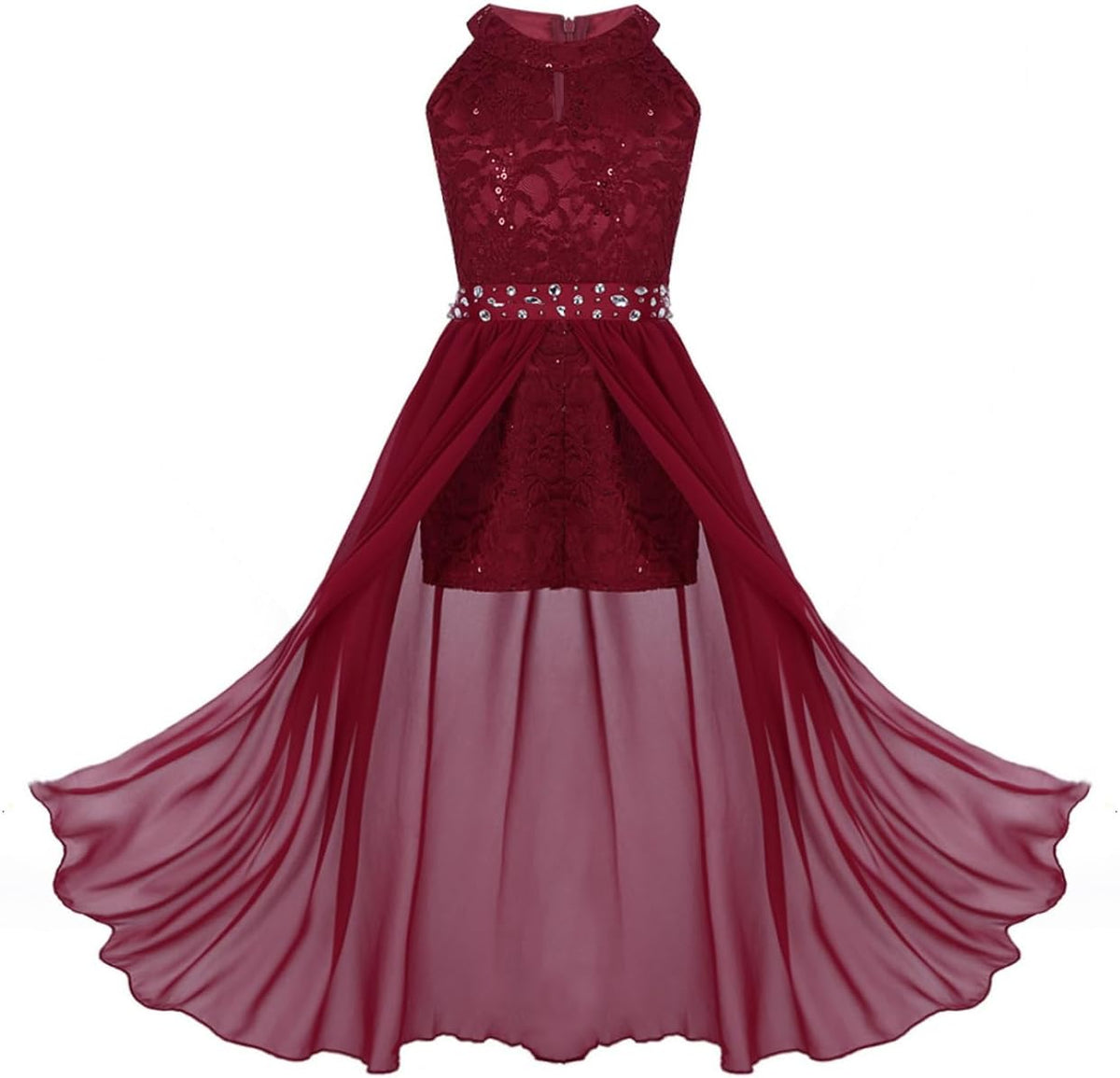 JEYPINMI Kids Flower Girls Sleeveless Floral Lace Wedding Bridesmaid Romper Dress Birthday Maxi Ball Gown