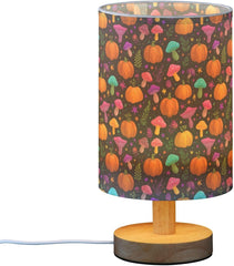 Cartoon Pumpkins Mushrooms Bedside Table Lamp Small Desk Lamps Linen Fabric Shade Decorative Nightstand Lamp LED with USB Port Wood Base for Bedroom Living Room