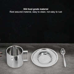 plplaaoo Coffee Mug Set, Stainless Steel Coffee Cup,Double Wall Insulated Coffee Mug with Saucer and Spoon,with Handle,for Latte,Milk,Tea,Cappuccino(Milano Double Layer Suit-180ML), coffee mug esp