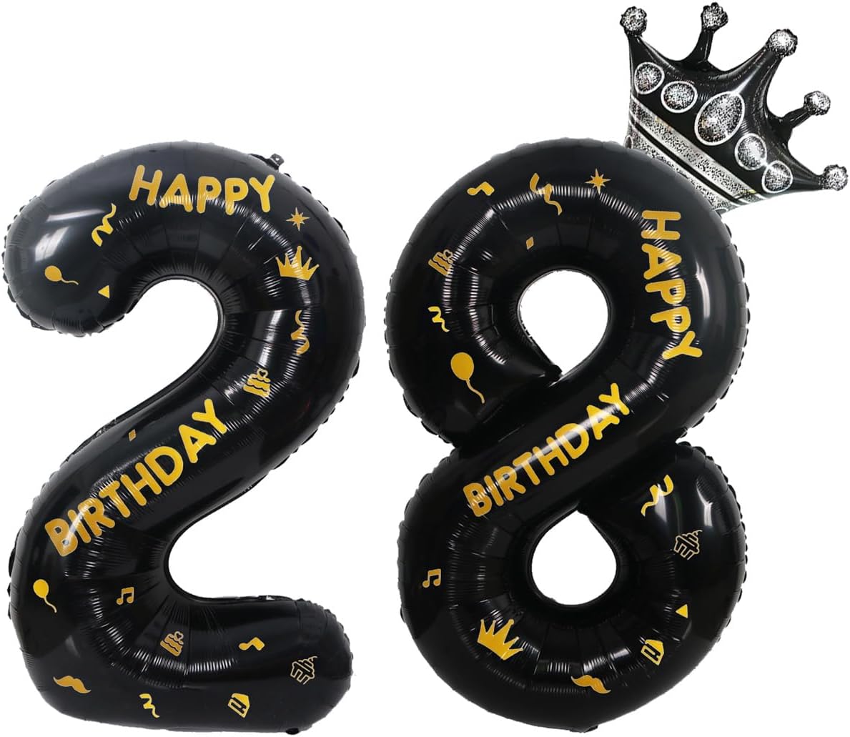 40 Inch Black Foil Balloon Number 28,Crown 28th Birthday Party Decorative Balloons,Number Large Numbers Balloon 28,Girls Boys 28th Birthday Decoration Anniversary Wedding 28th Birthday Party Supplies