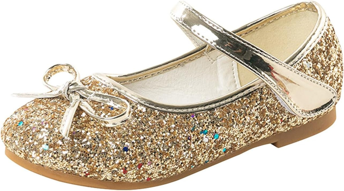 Girls Wedding Party Low Heel Flats Rhinestones Bow Ballet Glitter Mary Jane Shoes Shining Ankle Strap Flower Shoes
