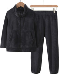 2-Piece Boys Girls Fleece 𝐏a𝐣amas Set Flannel 𝐏js Winter 𝐒leepwear 𝗟oungewear Full Zip Jacket Tops Pants for Kids