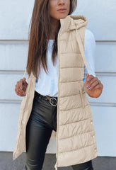 Veatzaer Women Long Vest Solid Color Sleeveless Hood Winter Puffer Vest Outwear