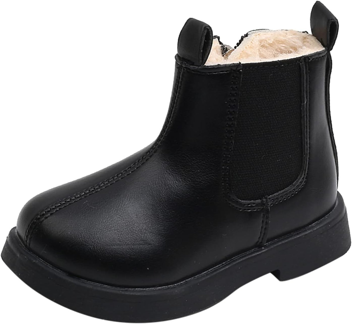 Toddler Fuzzy Lined Booties With Side Zipper Kids Girls Boys 𝐖aterproof Slip On Ankle Short Boots Winter Outdoor Shoes