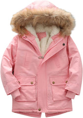 sfdgfhyf Water-proof Fleece Hooded Quilted Boy's Thick Lined Jacket Winter Winter Pu-ffer Girls Outerwear Kids Clothes
