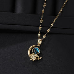 1PCS Gold Necklace, Blue Gemstone Star Pendant, Chain Jewelry for Women, Elegant Moon and Star Necklaces(Multiple Styles)