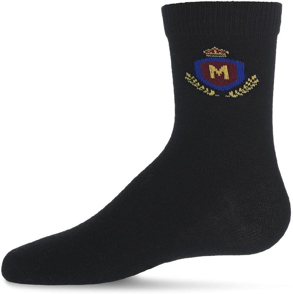 MeMoi Boys Stitched M Crest Solid Color Dress Crew Socks