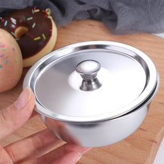 Stainless Steel Rice Bowl with Lid Portable Steamed Egg Bowl Metal Salad Bowls Soup Bowls Serving Dishes for Eggs, Sauces, Noodle, Ice Cream