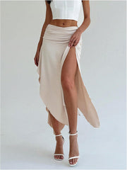 SOLY HUX Women's Ruched Asymmetrical Split Skirt Casual Maxi Skirts