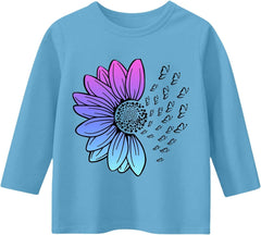 Girls Blue Tshirt Casual Solid Color Round Neck Seven Cuff T Shirt Top 3 13 Years Girls Blue Tshirt