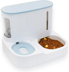 Kathson Automatic 2 in 1 Cat Feeder and Water Dispenser, Gravity Feed Pet Feeder for Indoor & Outdoor Cats (Grey)