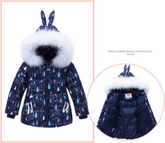 Children Winter Warm Ski Snow Suits Overalls Down Jackets for Girls Outerwear Coat + Jumpsuit
