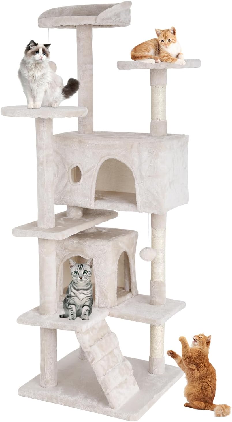 Cat Tree 70 Inches Cat Tower for Indoor Cats Multi-Level Cat Condo with Litter Box Enclosure,Scratching Posts for Indoor Cats (Ashy)