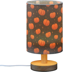 Glow Pumpkins Stars Bedside Table Lamp Small Desk Lamps Linen Fabric Shade Decorative Nightstand Lamp LED with USB Port Wood Base for Bedroom Living Room