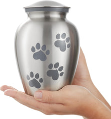 Reminded Pet Cremation Urns for Dog and Cat Ashes, Memorial Paw Print Urn - Extra Small Keepsake Silver