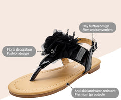 Girls Flat Bottomed Pin Toe Sandals Flower Beach Shoes Pin Toe Little Girls Sandals for Outer Wear Little Girl Slides (White, 3.5-4 Years Toddler)