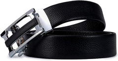MOSASAURUS Men Genuine Leather Ratchet Dress Belt with 2 Automatic Buckle Classic Casual Stitched Belt Gift Box