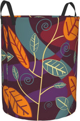 Boho Leaves Flowers Laundry Hamper Circular Laundry Basket Bin Dirty Clothes Bag Storage Basket Small