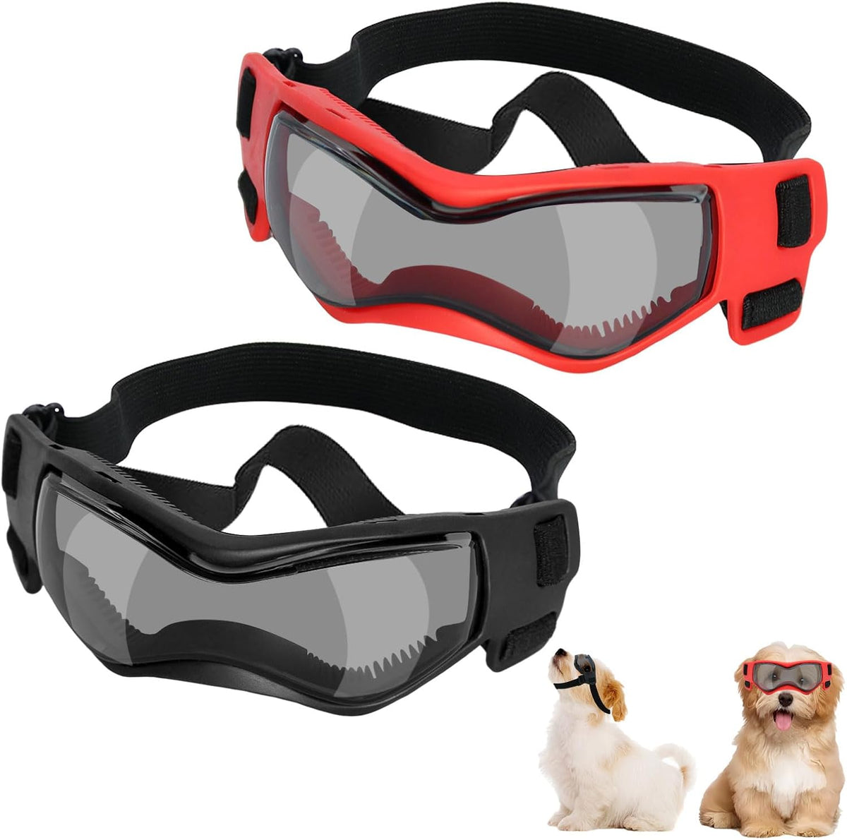 2Pcs Small Breed Dog Sunglasses,Stylish Anti-UV Dog Goggles with Soft Frames for Cats and Puppies for Outdoor Activities, Riding, and Driving with Secure Elastic Straps