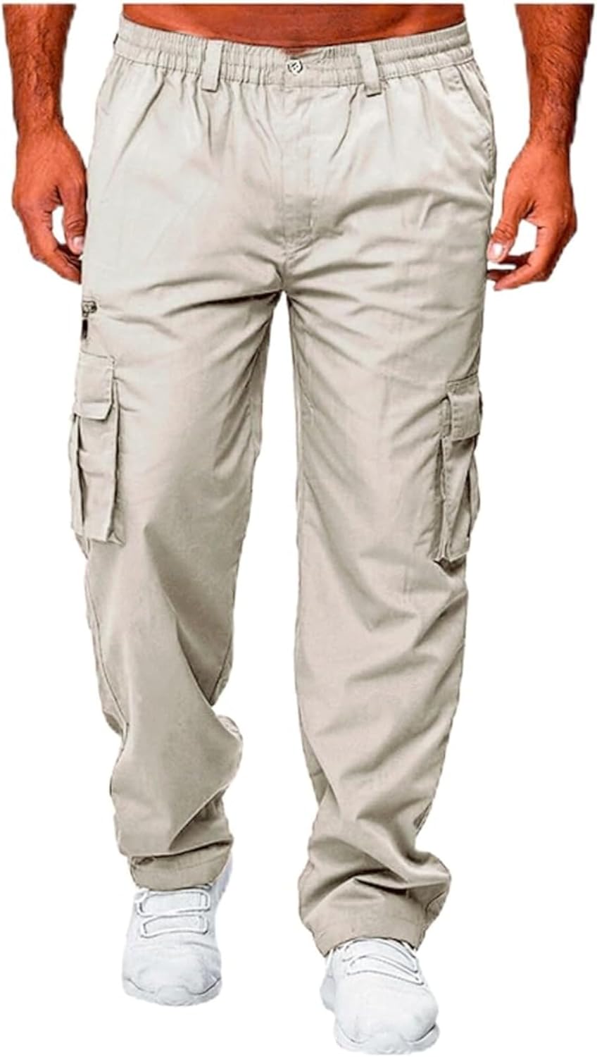 Men's Straight Stretch Cargo Pant Solid Color Lightweight Multi Pockets Trousers Casual Outdoor Hiking Sweatpants