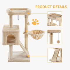 SHA CERLIN Cat Tree 36 Inches Cat Tower with Hammock, Sisal Scratching Post for Indoor Kittens, Small Room, Smoky Grey