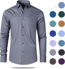 Gollnwe Men's Dress Shirt French Cuff Shirt for Men Slim Fit Stretch Spread Collar with Metal Cufflink