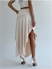 SOLY HUX Women's Ruched Asymmetrical Split Skirt Casual Maxi Skirts