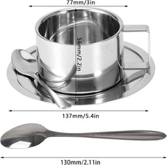 Stainless Steel Coffee Cup Set, Mug and Saucer Set Espresso Cup with Saucer and Spoon Double Wall Insulated Coffee Mug for Coffee LatteTea Milk Kitchen Supplies