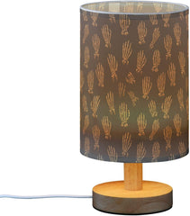 Gold Skeletal Hands Bedside Table Lamp Small Desk Lamps Linen Fabric Shade Decorative Nightstand Lamp LED with USB Port Wood Base for Bedroom Living Room