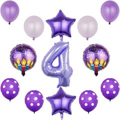 13pcs Balloon Party Supplies, 4th Birthday Party Supplies,Purple Number 4 Mylar Balloon,Large Birthday Decoration Balloon Set for Girls Baby Shower Home Party Decor - No. 4 Foil Balloons Bouquet