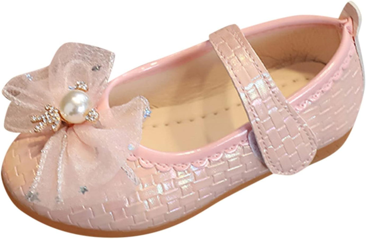 Fashion Spring and Summer Girls Sandals Dress Performance Dance Shoes Pearl Sequin Shiny Bow Hook (Pink, 7 Toddler)