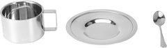 Stainless Steel Coffee Cup Mug Set Double Wall Spoon Saucer Kitchen Supplies Silver