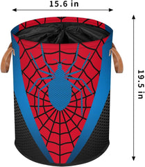 Large Laundry Hamper Basket with Lid, Round Collapsible Storage Organizer Bin for Kids Room, Boys, Nursery, Closet, Bedroom, Playroom, Toys, Dirty Clothes, 16"W x 20"H Blue and Red Spider Web