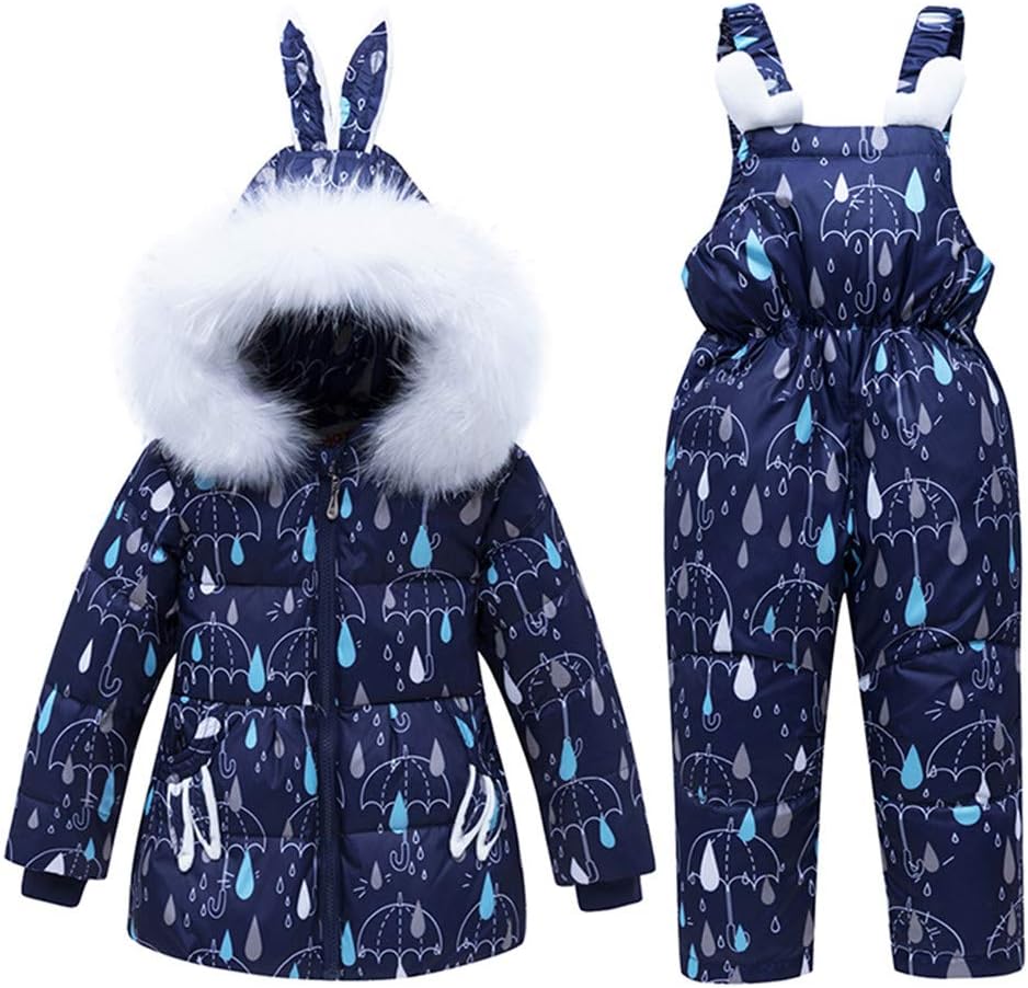 Children Winter Warm Ski Snow Suits Overalls Down Jackets for Girls Outerwear Coat + Jumpsuit