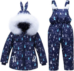 Children Winter Warm Ski Snow Suits Overalls Down Jackets for Girls Outerwear Coat + Jumpsuit